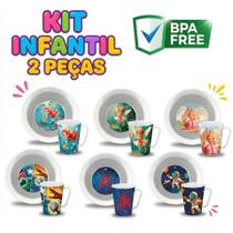 Kit Infantil Prato e Caneca 2 Peças com Personagem Refeições Divertidas para Crianças