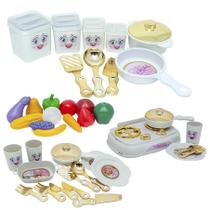 Kit Infantil Princesa Jantar Fogão Fruta Legume Talher 40Pç