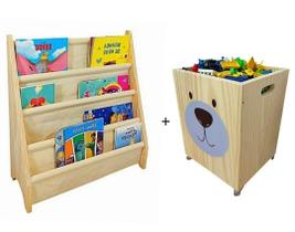 Kit Infantil, Rack Para Livros + Caixote Organizador Urso