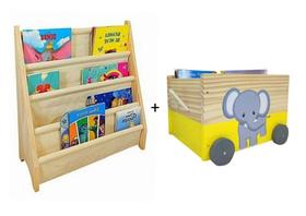 Kit Infantil, Rack Para Livros + Caixote Toy Box Elefante