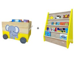 Kit Infantil Rack Para Livros + Caixote Toy Box Organizador