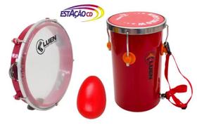 Kit Infantil Rebolo Colorstelel 35 x 8" + Ganza + Pandeiro - Luen Kids Show Vermelho