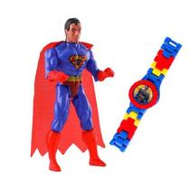 Kit Infantil Relogio Digital com Brinquedo Super Heróis Boneco Batman / homem aranha Disney