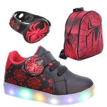 kit Infantil Tênis Aranha Luz Led Com Mochila e Pulseira Masculino Menino - Pemania