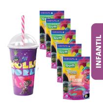Kit Infantil Trolls Flossers GUM Flosser Dental Infantil 100 unidades + Copo