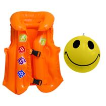 Kit Infantil Verão com Colete Salva Vidas Inflável e Bola de Praia Emoji