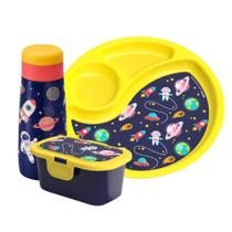 Kit Infantil Volta as Aulas Prato Com Divisória Garrafinha e Pote 350ml -