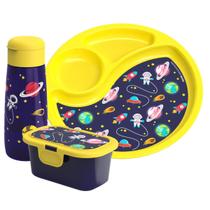 Kit Infantil Volta as Aulas Prato Com Divisória Garrafinha e Pote 350ml Kit Infantil Volta as Aulas Prato Com Divisória Garrafinha e Pote 350ml
