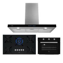 Kit Infinity Fischer: Forno Elétrico Preto Coifa 90 cm e Cooktop 5B