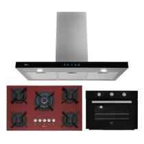 Kit Infinity Fischer: Forno Elétrico Vermelho Coifa 90 cm e Cooktop 5B