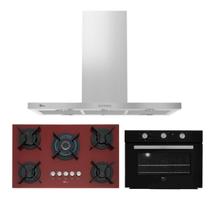 Kit Infinity Fischer: Forno Elétrico Vermelho Coifa Ilha e Cooktop 5B