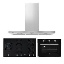 Kit Infinity Fischer: Forno Preto Coifa Ilha Cooktop 5B Duo Kit Infinity Fischer: Forno Preto Coifa Ilha Cooktop 5B Duo