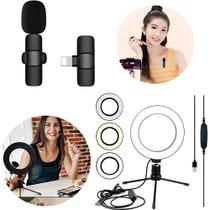 Kit Influencer Blogueiro - Microfone Lapela Wireless + Ring Light Completo com Tripé