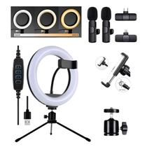 Kit Influencer Ring Light Led Microfone Lapela para IPHONE Lightning Youtuber Fotografia Vlog Tripé Profissional Maquiagem