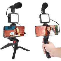 Kit Influencer Youtube Vlog Live Tripé Celular Suporte Led Controle Mic