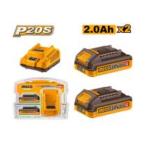 Kit INGCO 1 Carregador e 2 Baterias 2.0ah P20S Kit INGCO 1 Carregador e 2 Baterias 2.0ah P20S