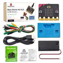Kit inicial básico KEYESTUDIO para BBC Micro bit V2, programação gráfica, bússola embutida, botões, tela matricial de LED, suporte de bateria e cabo USB para Microbit