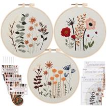 Kit inicial de bordado Uphome com padrões de flores, pacote com 3 Kit inicial de bordado Uphome com padrões de flores, pacote com 3
