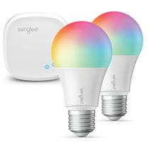 Kit inicial de lâmpadas inteligentes Sengled, lâmpadas inteligentes que funcionam com Alexa, Google Home, lâmpada que muda de cor, lâmpadas Alexa, lâmpadas reguláveis A19 E26 de 800 LM, 8,6 W (equivalente a 60 W), pacote com 2 unidades com hub