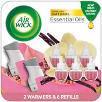 Kit inicial de óleo perfumado Air Wick Plug In com 2 aquecedores e 6 recargas Kit inicial de óleo perfumado Air Wick Plug In com 2 aquecedores e 6 recargas