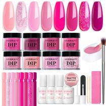 Kit inicial de pó para imersão para unhas AZUREBEAUTY com 8 glitters rosa