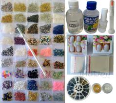 Kit Iniciante Completo Pedrarias para fazer Joias de Unhas Cartões Caviar Base Goma Laca Ref. 7792