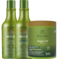 Kit Inoar Argan Oil Shampoo 500ml + Condicionador 500ml + Creme para Pentear 500g Kit Inoar Argan Oil Shampoo 500ml + Condicionador 500ml + Creme para Pentear 500g