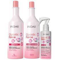Kit Inoar Glycolic Force Shampoo 1L + Condicionador 800ml + Leave-in 200ml