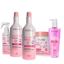 Kit Inoar Glycolic Force Shampoo 1L + Condicionador 800ml + Máscara 500g + Leave-in 200ml + Óleo Prolongador de Brilho 1 Kit Inoar Glycolic Force Shampoo 1L + Condicionador 800ml + Máscara 500g + Leave-in 200ml + Óleo Prolongador de Brilho 1