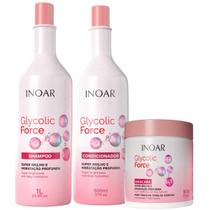 Kit Inoar Glycolic Force Shampoo 1L + Condicionador 800ml + Máscara 500g