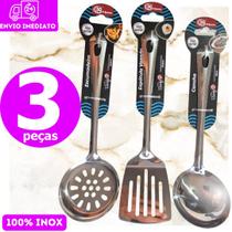 Kit Inox 3 pçs Escumadeira + Concha + Espátula Vazada Cozinha coisas diferentes para casa