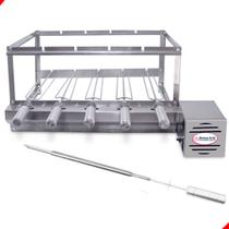 Kit Inox Churrasqueira Gira 5 Espetos Giratório Brasa Grill + Espeto Picanha