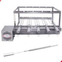 Kit Inox Churrasqueira Gira 5 Espetos Giratório Brasa Grill + Espeto Picanha