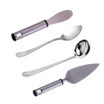 Kit inox com espátula, pá p/ bolo, colher de arroz e concha