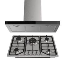 Kit Inox Cooktop a Gás 5 Bocas e Coifa de Ilha 90 cm Oster