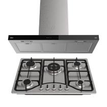 Kit Inox Cooktop a Gás 5 Bocas e Coifa de Ilha 90 cm Oster Kit Inox Cooktop a Gás 5 Bocas e Coifa de Ilha 90 cm Oster