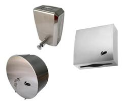 Kit Inox Escovado Saboneteira+ Rolão + Toalheiro Linha Noble