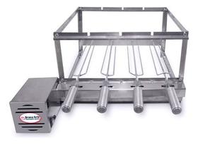 Kit Inox Giratorio Churrasqueira Gira 4 Espetos Brasa Grill