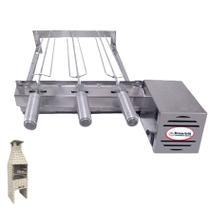KIt Inox para Churrasqueira Pré Moldada a Carvão Gira 3 Espetos Único Andar 45cm - Brasa Grill KIt Inox para Churrasqueira Pré Moldada a Carvão Gira 3 Espetos Único Andar 45cm - Brasa Grill