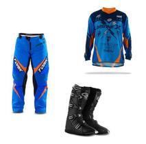 Kit Insane X Azul Laranja 3 Itens Camisa Calça e Bota (Camisa M Calça 44 Bota 42)