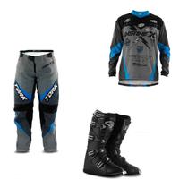 Kit Insane X Cinza Azul 3 Itens Camisa Calça e Bota (Camisa M Calça 38 Bota 40)