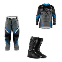 Kit Insane X Cinza Azul 3 Itens Camisa Calça e Bota (Camisa M Calça 42 Bota 41)