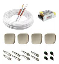 Kit Instalação 4 Câmeras 4 P4 8 Bnc 1 Fonte 12v 5a 55m 4 mm Bipolar
