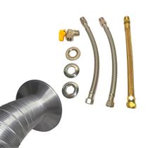 Kit instalação Aquecedor de água a gás 1/2 Mangueiras 30cm + Kit de exaustão 100mm