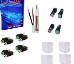 Kit Instalação Cabo 20m P/ Câmera CFTV C/ Conectores P4 Bnc