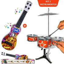 Kit Instrumento Infantil Musical Violão E Bateria Brinquedo