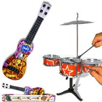 Kit Instrumento Infantil Musical Violão E Bateria Brinquedo