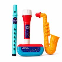 Kit Instrumentos Musicais Infantil 4 Peças Microfone Flauta Gaita Microfone Saxofone Kit Instrumentos Musicais Infantil 4 Peças Microfone Flauta Gaita Microfone Saxofone