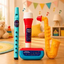 Kit Instrumentos Musicais Infantil 4 Peças Microfone Flauta Gaita Trompete Brinquedo Educativo +3 Anos Kit Instrumentos Musicais Infantil 4 Peças Microfone Flauta Gaita Trompete Brinquedo Educativo +3 Anos