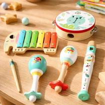 Kit Instrumentos Musicais Infantil Caixa com 5 Peças Educativas em Madeira